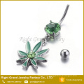 316L Surgical Steel Pot Leaf Enamel Cubic Zirconia Dangle Belly Button Rings Jewelry